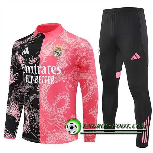 Ensemble Survetement de Foot Foot Real Madrid Noir/Rose/Blanc 2025/2026