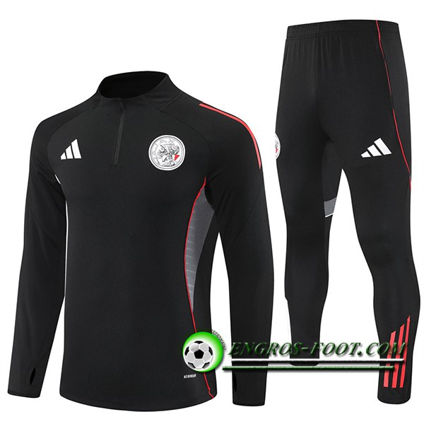 Ensemble Survetement de Foot Ajax Noir/Rouge/Gris 2025/2026