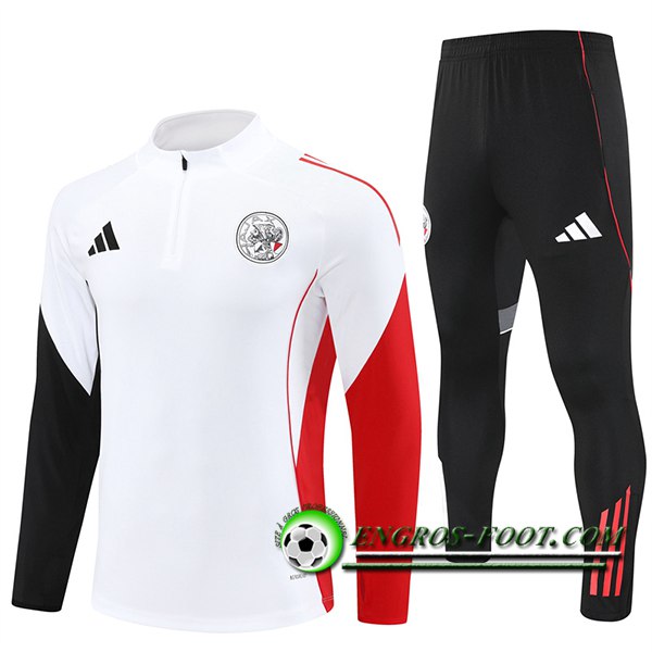 Ensemble Survetement de Foot Ajax Blanc/Noir/Rouge 2025/2026