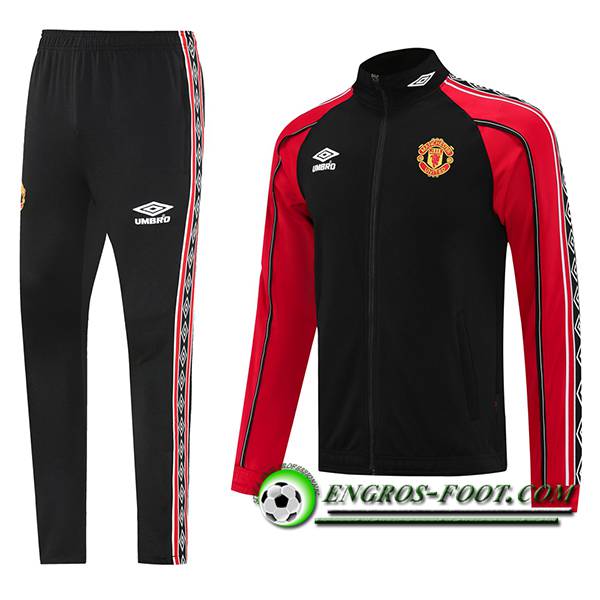 Ensemble Survetement de Foot Veste Manchester United Noir/Rouge 2025/2026 -02