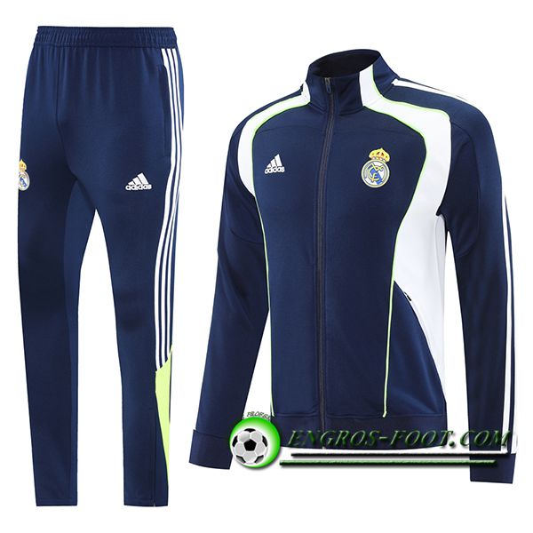 Ensemble Survetement de Foot Veste Real Madrid Bleu/Blanc/Vert 2025/2026