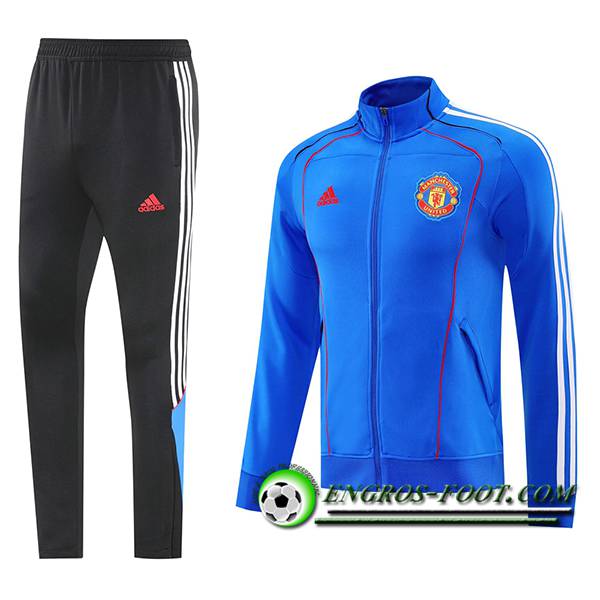 Ensemble Survetement de Foot Veste Manchester United Bleu/Blanc/Rouge 2025/2026