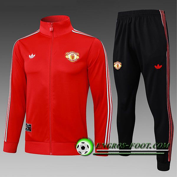 Ensemble Survetement de Foot Veste Foot Manchester United Enfant Rouge/Blanc 2025/2026