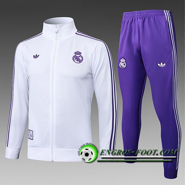 Ensemble Survetement de Foot Veste Foot Real Madrid Enfant Blanc/Pourpre 2025/2026