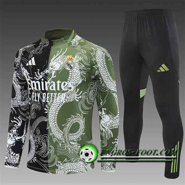 Ensemble Survetement de Foot Foot Real Madrid Enfant Noir/Vert/Blanc 2025/2026