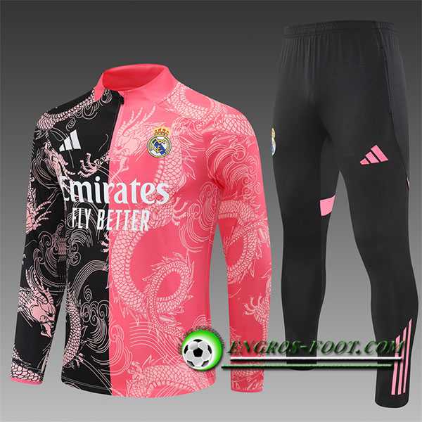 Ensemble Survetement de Foot Foot Real Madrid EnfantNoir/Rose/Blanc 2025/2026
