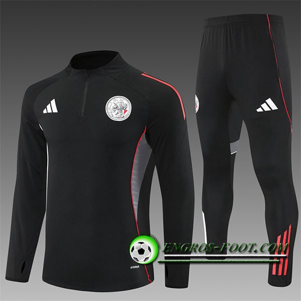 Ensemble Survetement de Foot Ajax Enfant Noir/Rouge/Gris 2025/2026