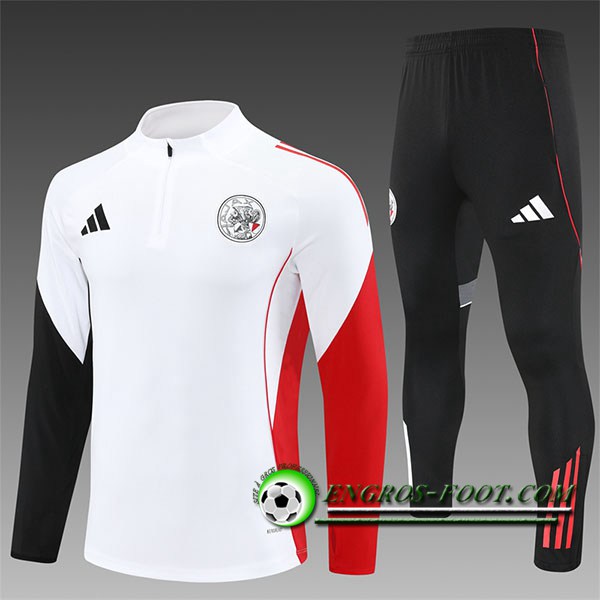 Ensemble Survetement de Foot Ajax Enfant Blanc/Noir/Rouge 2025/2026