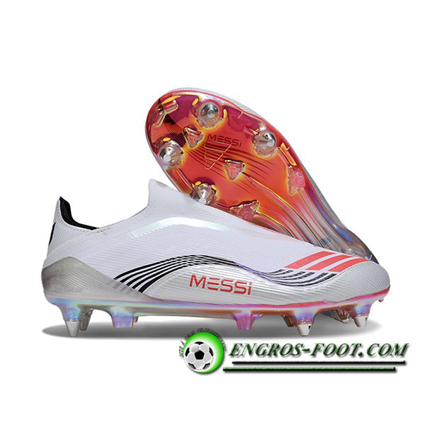 Adidas Chaussures de Foot F50 Elite Laceless SG Blanc/Noir/Orange