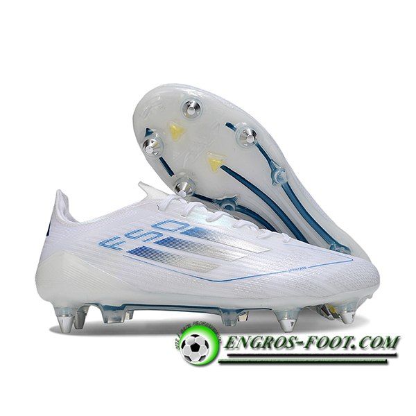Adidas Chaussures de Foot F50 Elite SG Blanc/Bleu/Gris