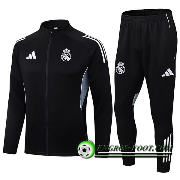Ensemble Survetement de Foot Veste Real Madrid Noir/Gris 2025/2026 -02