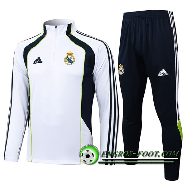 Ensemble Survetement de Foot Real Madrid Blanc/Noir/Vert 2025/2026