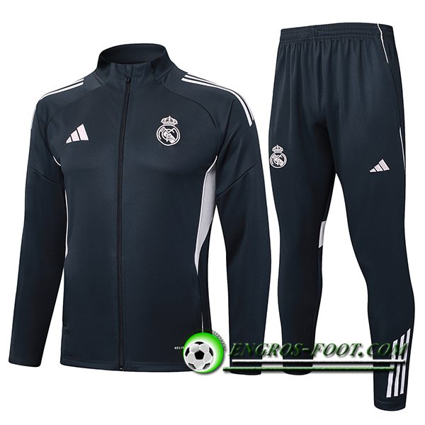 Ensemble Survetement de Foot Veste Real Madrid Gris Foncé 2025/2026