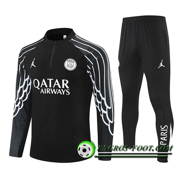 Ensemble Survetement de Foot PSG Noir/Blanc 2025/2026