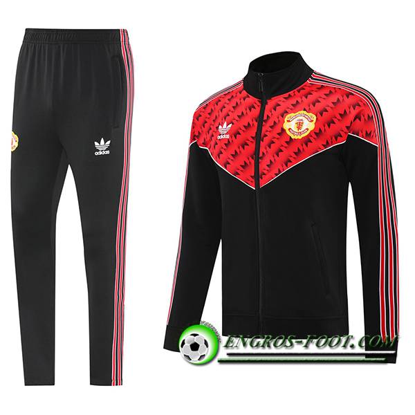 Ensemble Survetement de Foot Veste Manchester United Noir/Rouge 2025/2026 -03