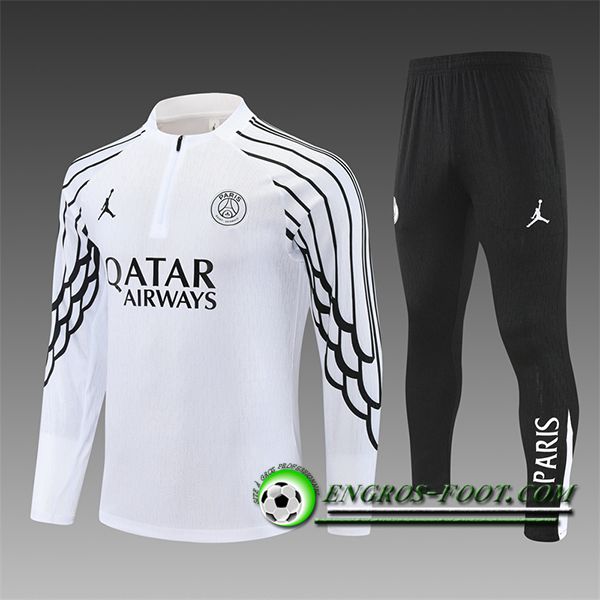 Ensemble Survetement de Foot PSG Enfant Blanc/Noir 2025/2026