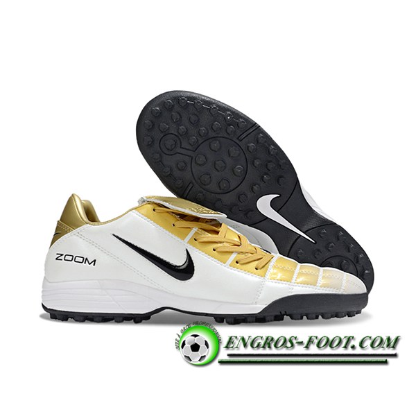 Nike Chaussures de Foot T90 TF Blanc/Jaune/Noir -02