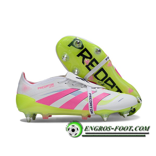 Adidas Chaussures de Foot 25 Predator Elite Tongue SG Blanc/Vert/Rose -02