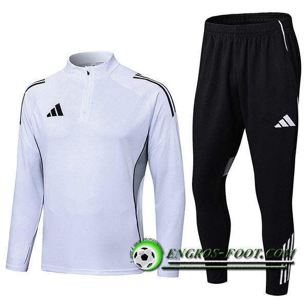 Ensemble Survetement de Foot Adidas Blanc/Noir/Gris 2025/2026