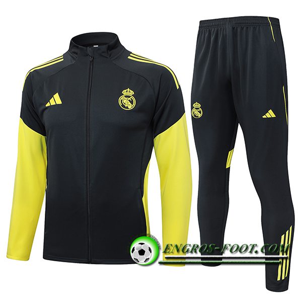 Ensemble Survetement de Foot Veste Real Madrid Gris/Jaune 2025/2026