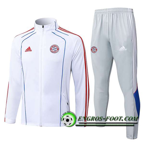 Ensemble Survetement de Foot Veste Bayern Munich Blanc/Rouge/Bleu 2025/2026