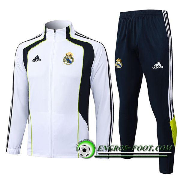 Ensemble Survetement de Foot Veste Real Madrid Blanc/Noir/Vert 2025/2026