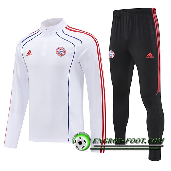 Ensemble Survetement de Foot Bayern Munich Blanc/Rouge/Bleu 2025/2026