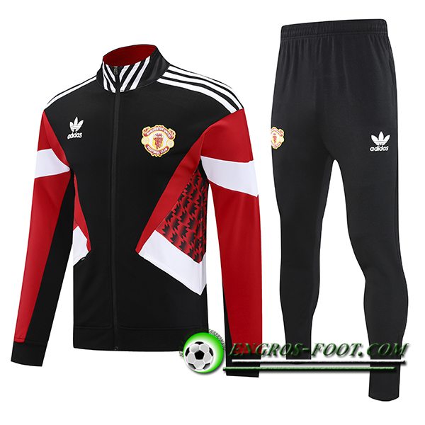 Ensemble Survetement de Foot Veste Manchester United Noir/Rouge/Blanc 2025/2026