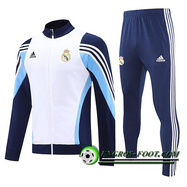 Ensemble Survetement de Foot Veste Real Madrid Blanc/Bleu 2025/2026