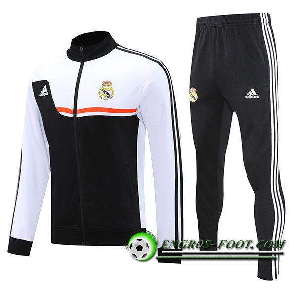 Ensemble Survetement de Foot Veste Real Madrid Noir/Blanc/Orange 2025/2026