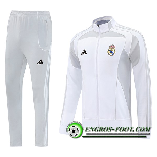 Ensemble Survetement de Foot Veste Real Madrid Blanc/Gris 2025/2026 -02