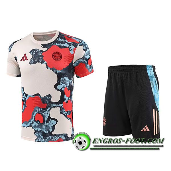 Ensemble Training T-Shirts Bayern Munich Enfant Beige/Rouge/Bleu 2025/2026