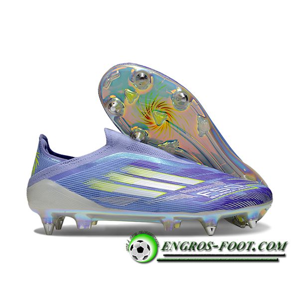 Adidas Chaussures de Foot F50 Elite Laceless SG Pourpre/Vert -02