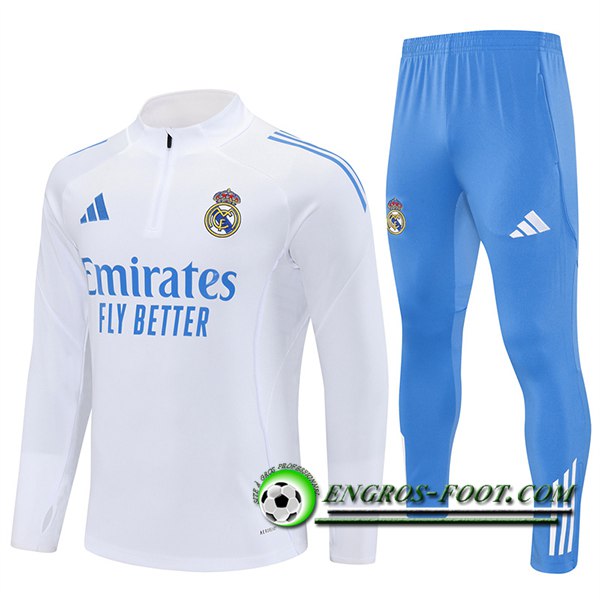 Ensemble Survetement de Foot Real Madrid Blanc/Bleu 2025/2026
