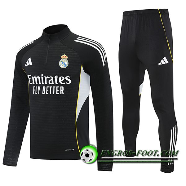 Ensemble Survetement de Foot Real Madrid Noir/Gris 2025/2026 -02