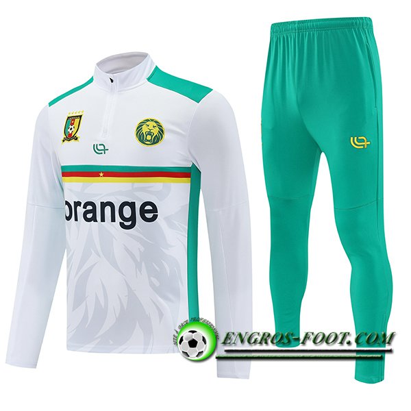 Ensemble Survetement de Foot Cameroun Blanc/Vert 2025/2026