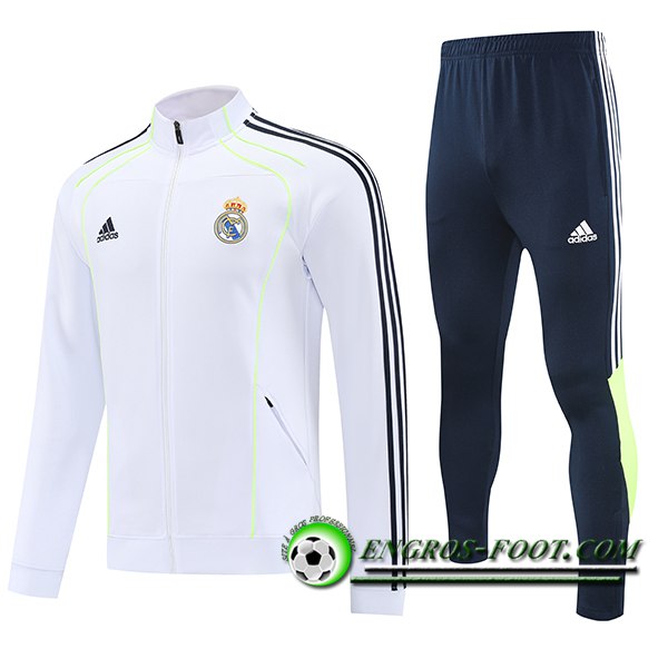Ensemble Survetement de Foot Veste Real Madrid Blanc/Bleu/Vert 2025/2026