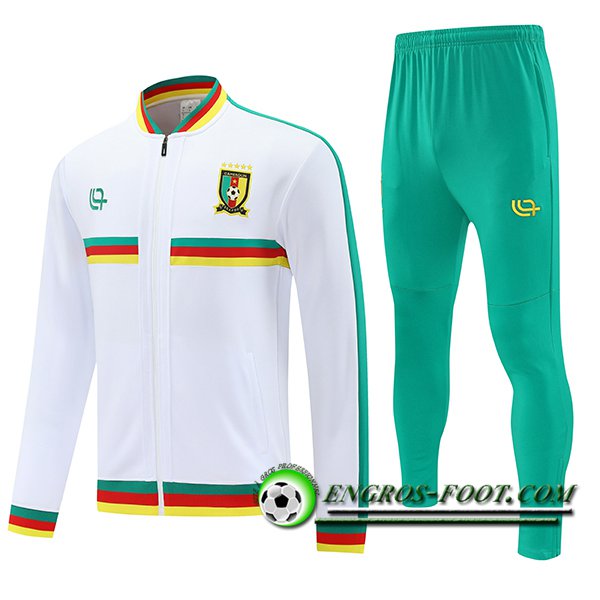 Ensemble Survetement de Foot Veste Cameroun Blanc/Vert 2025/2026