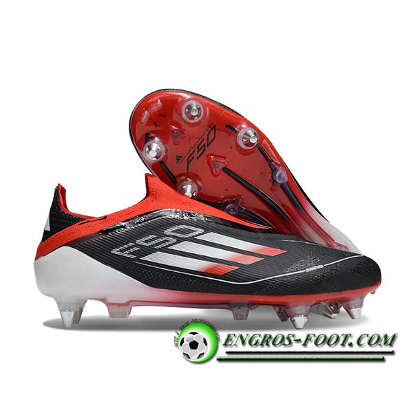 Adidas Chaussures de Foot F50 Elite Laceless SG Noir/Orange/Blanc