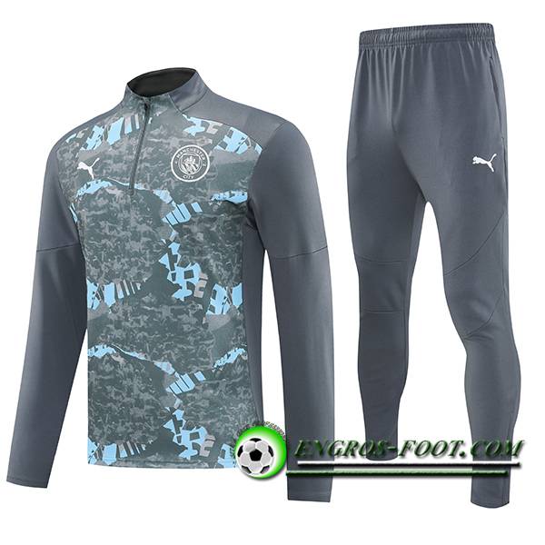 Ensemble Survetement de Foot Manchester City Gris/Bleu 2025/2026 -02