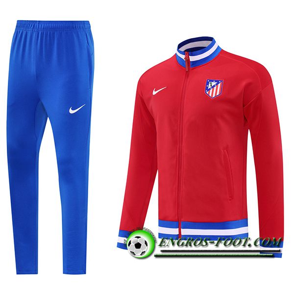 Ensemble Survetement de Foot Veste Atletico Madrid Rouge/Bleu/Blanc 2025/2026