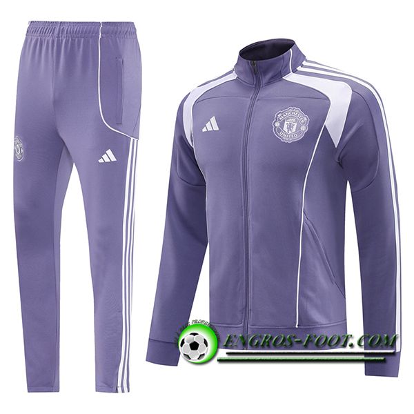 Ensemble Survetement de Foot Veste Manchester United Pourpre/Blanc 2025/2026