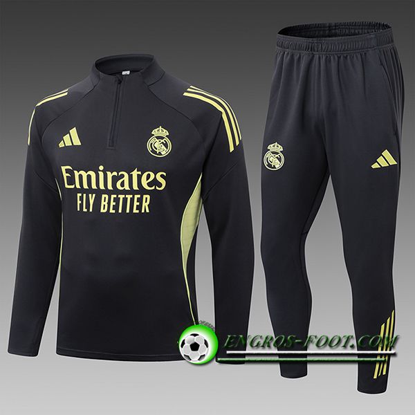 Ensemble Survetement de Foot Real Madrid Enfant Gris/Jaune 2025/2026 -02