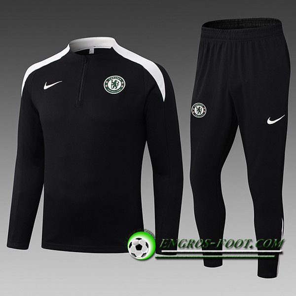 Ensemble Survetement de Foot FC Chelsea Enfant Noir/Blanc 2025/2026