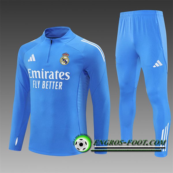 Ensemble Survetement de Foot Real Madrid Enfant Bleu Clair 2025/2026